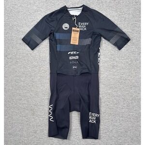 WYN Republic Triathlon Suit Mens Medium Blue EMJ Velocity+ Sponsor Logos (C)